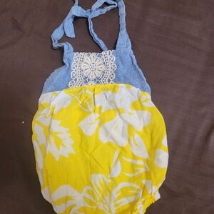 Ashley Rose Baby Halter Romper in Yellow & Chambray